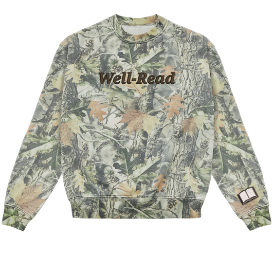 Embroidered Well-Read Camo Crewnecks