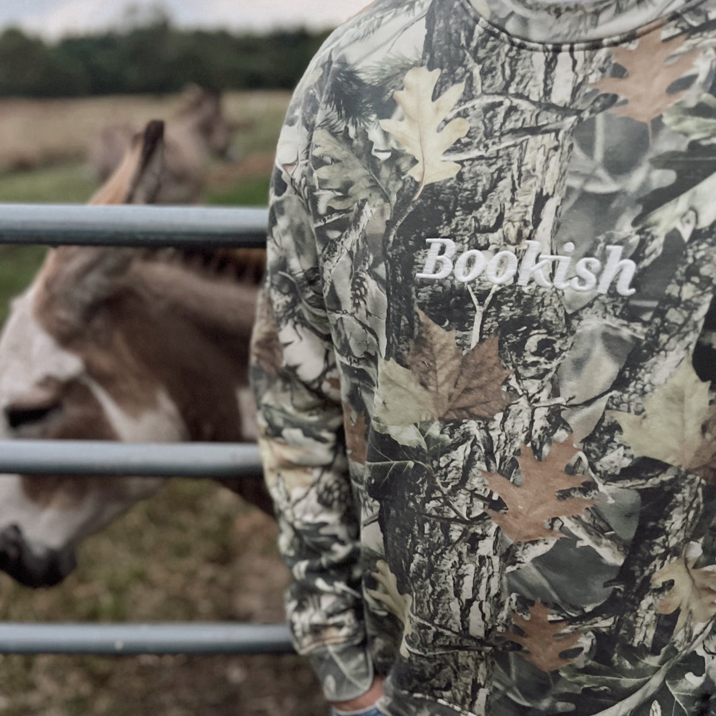 Embroidered Bookish Camo Crewnecks