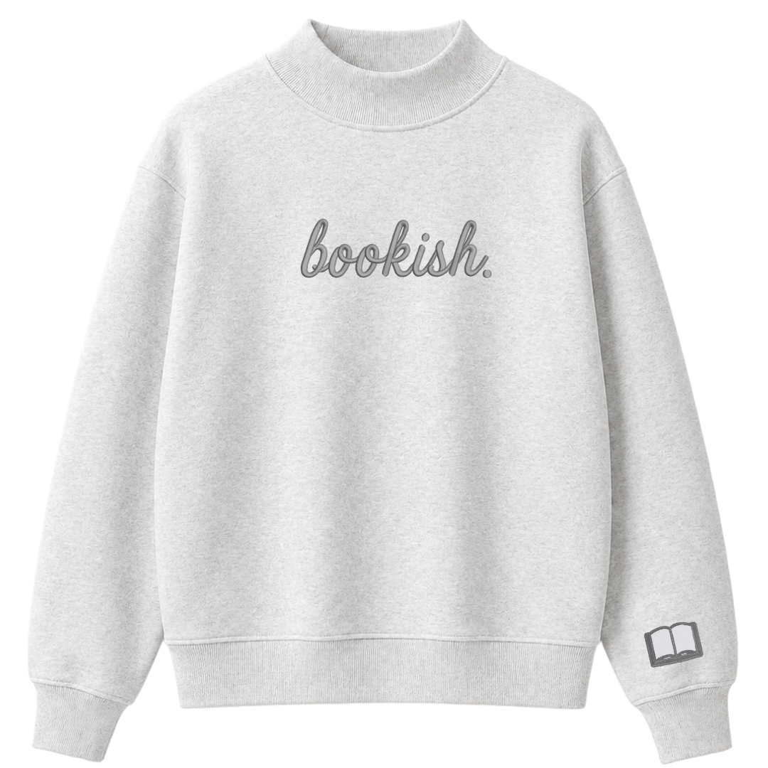 Embroidered Bookish Mock Neck Crewneck