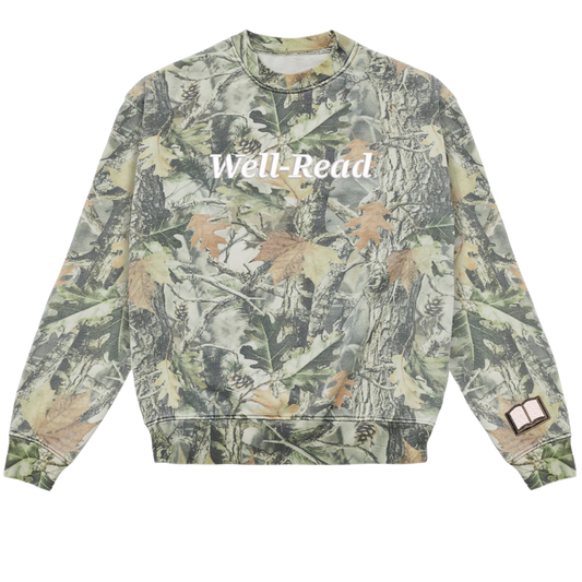 Embroidered Well-Read Camo Crewnecks