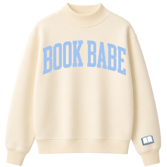 Printed Book Babe Mock Neck Crewneck