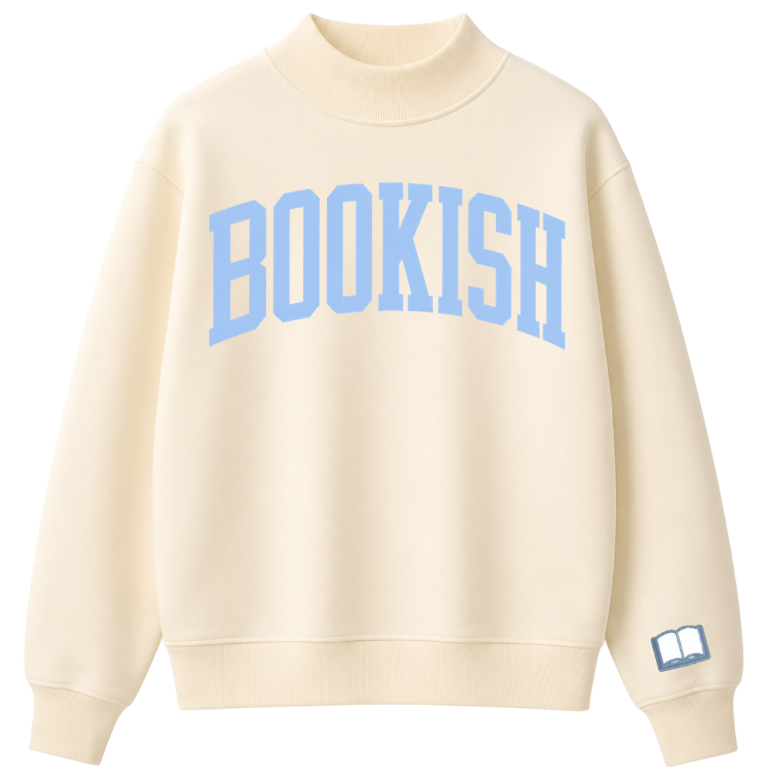 Printed Bookish Mock Neck Crewneck