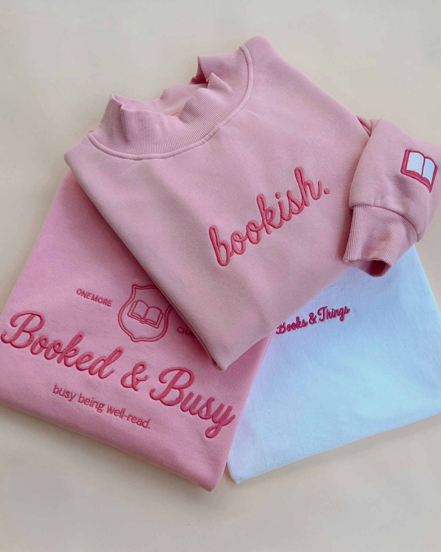 Embroidered Bookish Mock Neck Crewneck